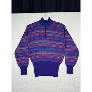 Vintage 80s Meister Quarter Zip Sweater Multicolor Wool/Acrylic - Women's M